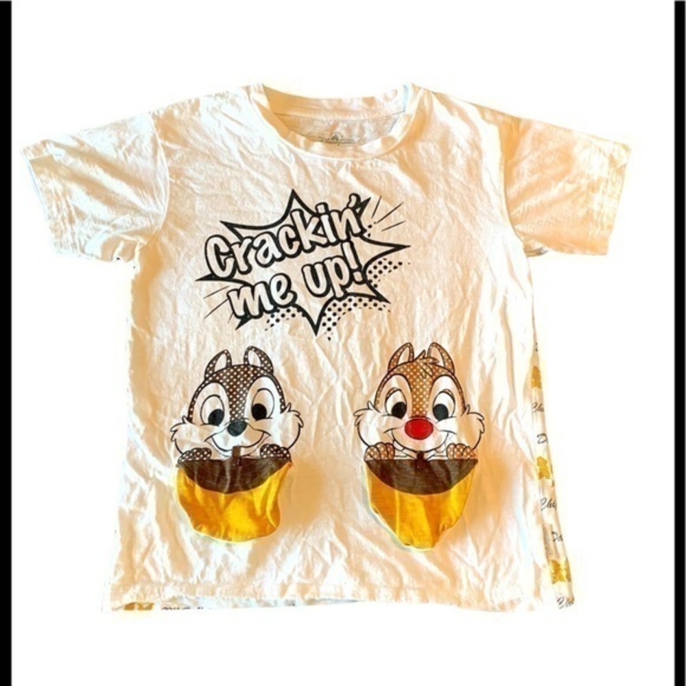Disney Hong Kong Chip and Dale Cracking me Up T-shirt Top White Size S
